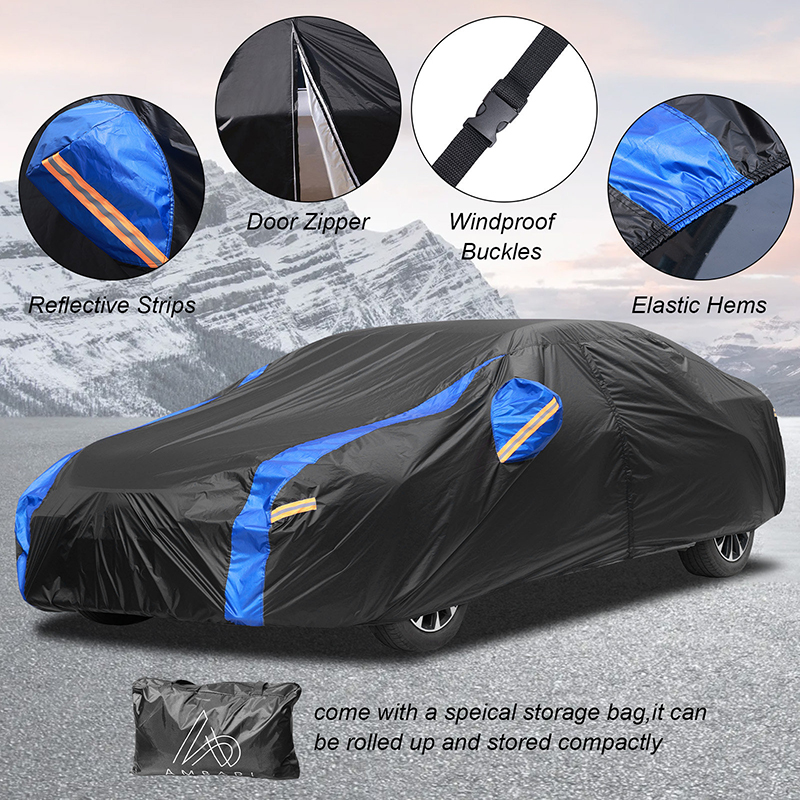 Funda completa para coche de tafetán de poliéster impermeable en negro y azul